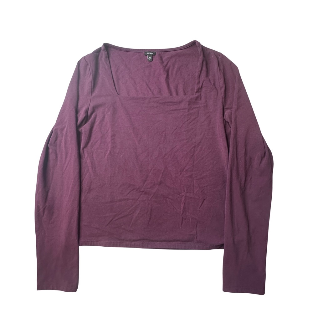 Express Top Women L Purple Square Neck Long Sleeve Cotton Modal Stretch Basic
